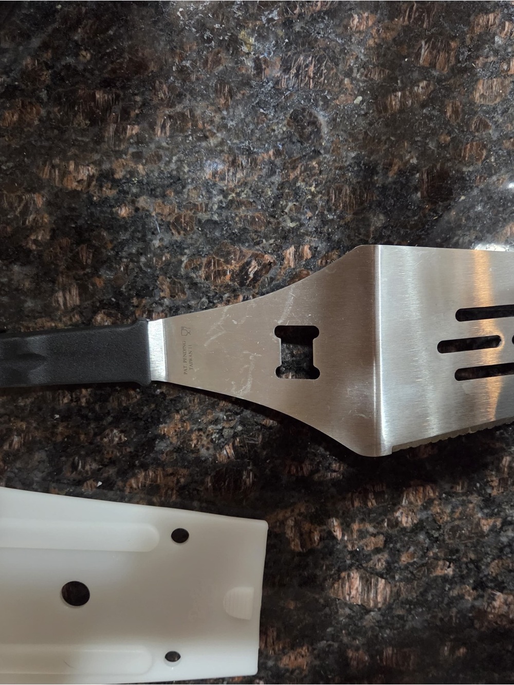 Pampered Chef Stainless Steel and Black Grill Spatula with White Sheath